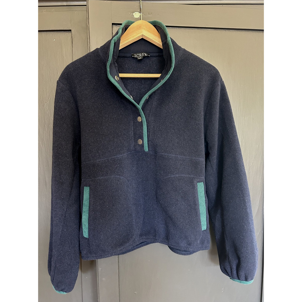 J.Crew Navy Green Warm-Up Fleece Pullover XS CP983 - Picture 2 of 12
